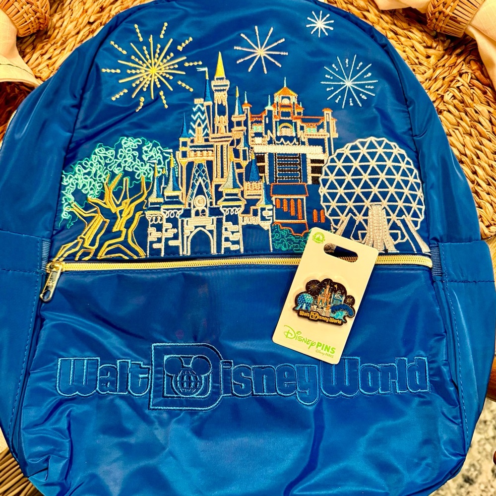 Disney Parks Walt Disney World Icon Backpack New with matching pin